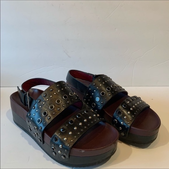 Zara Black Faux Leather Metal Embellished Chunky Platform  Lug Sandals - Picture 3 of 12